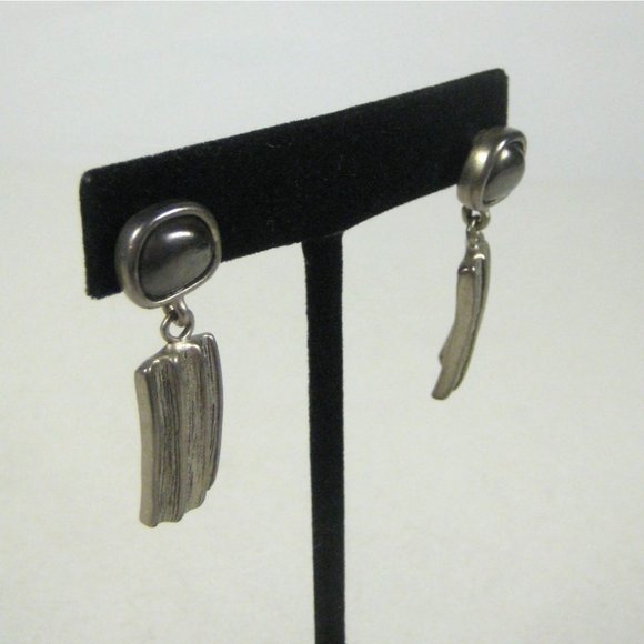 Set of 3 Necklace Earrings 18 in Silvertone Chain Hammered Pendant Modern READ - Picture 7 of 12